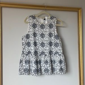 J Crew white peplum embroidered top